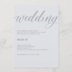 Convites Tipografia Moderna Simples   Dusty Blue Wedding