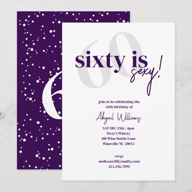 Convites Tipografia Negosa com Caligrafia 60 é Aniversário  (Frente/Verso)