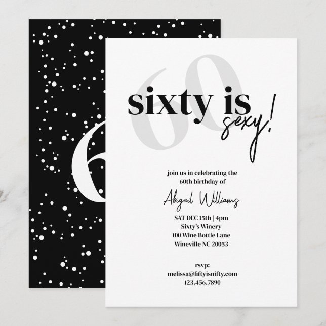 Convites Tipografia Negosa com Caligrafia 60 é Aniversário  (Frente/Verso)