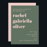 Convites Tipografia Negra Bat Verde Cor-de-Rosa Mitzvah<br><div class="desc">Típica Negra Rosa e Floresta Verde - Convite Moderno para Bat Mitzvah</div>