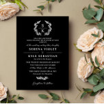 Convites Tipografia Negra Laurel Wreath Monogramas<br><div class="desc">Um convite de casamento tradicional elegante em um design de tipografia preto e branco com um monograma de coroa de louros e belas fontes. Convite de casamento para a tipografia negra com um monograma verde e lindas fontes com pais hospedados.</div>