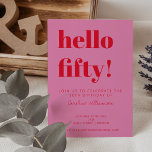 Convites Tipografia Negrita Rosa Vermelho Moderno 50º Anive<br><div class="desc">Convite de Aniversário de 50 Anos com Tipografia Negrita Rosa e Vermelho Moderno</div>