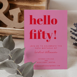 Convites Tipografia Negrita Rosa Vermelho Moderno 50º Anive
