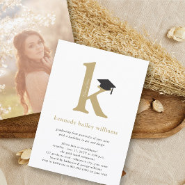 Convites Tipografia Ouro Limpo Inicial 'K' Graduado Sênior