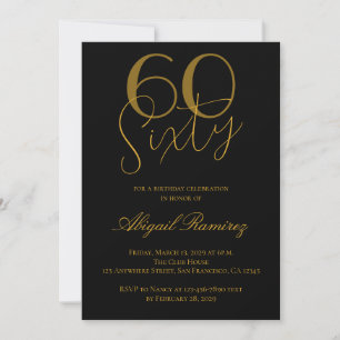 Convites Tipografia para Foto de Festa de 60 Anos Preto e D