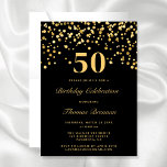 Convites Tipografia Preta e Dourada 50.º aniversário<br><div class="desc">Tipografia Moderna Preta e Dourada Cinquenta e cinquenta Convites de Aniversário</div>