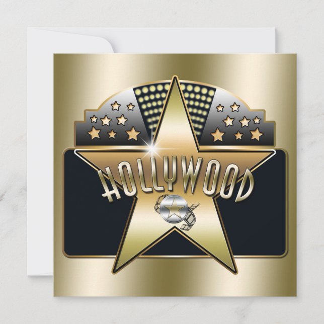 Convites Tipografia Retro de Hollywood Antigo Dourado Convi (Frente)