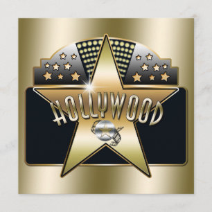 Convites Tipografia Retro de Hollywood Antigo Dourado Convi