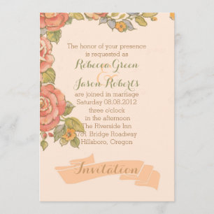 Convites tipografia retrô flores pêssego casamento primaver