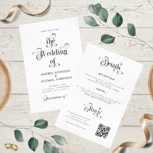 Convites Tipografia Retro Limpo Branco Tudo em Um Código QR