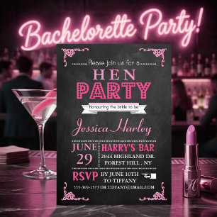 Convites Tipografia Rosa Chalkboard Hen Party