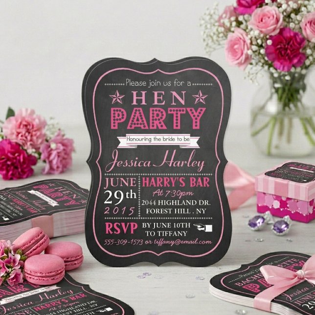 Convites Tipografia Rosa Chalkboard Hen Party (Criador carregado)