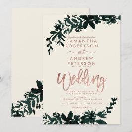 Convites Tipografia rosa dourada Casamento de marfim