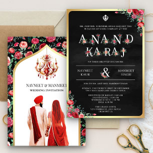 Convites Tipografia Rosa Vermelha Black Anand Karaj Casamen