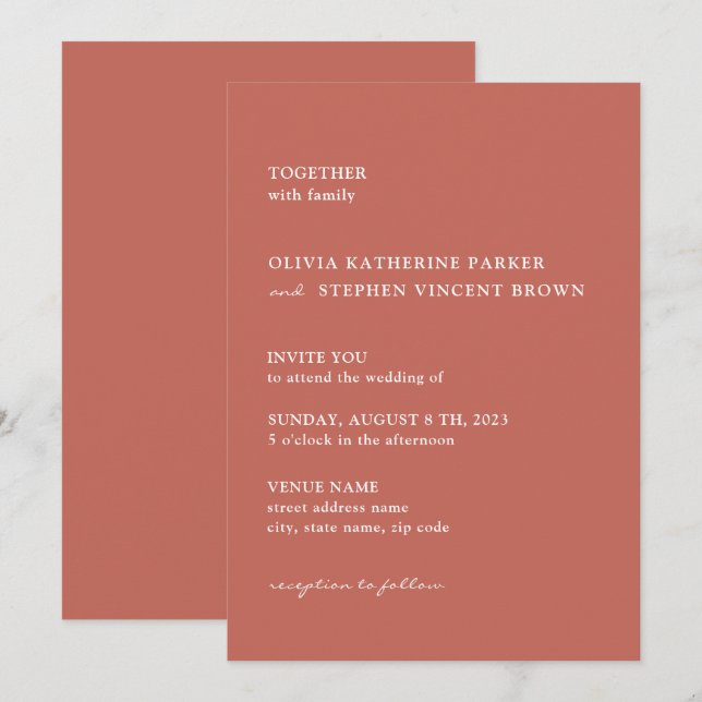 Convites Tipografia rugosidade castanha casamento moderno (Frente/Verso)