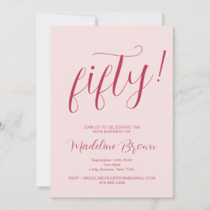 Convites Tipografia Script Blush Pink 50th Birthday