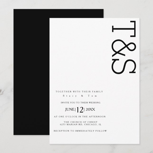 Convites Tipografia Simples Preta e Branca Casamento Bold (Frente/Verso)