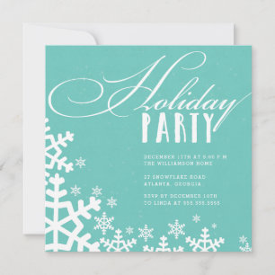 Convites Tipografia Snowflakes Sea Green Holiday Party
