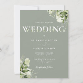 Convites Tipografia Verde Folhagem Casamento Verde Sage Tud