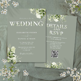 Convites Tipografia Verde QR Code Casamento Verde Salvia