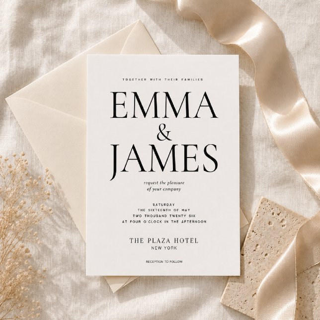 Convites Tipografia Vertical Editável Casamento Luxuoso (Luxury wedding stationery inspired by timeless editorial elegance.)