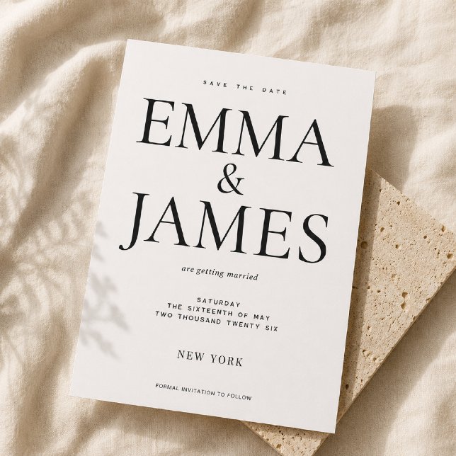 Convites Tipografia Vertical Editável Luxo Save The Date (Elegant vertical typography wedding save the date inspired by luxury fashion editorials.)