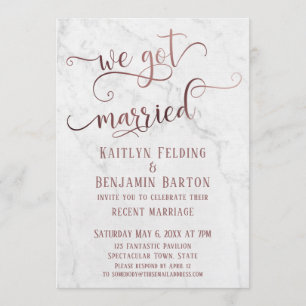 Convites Tipografia "We Got Married" em Rose Gold com Mármo