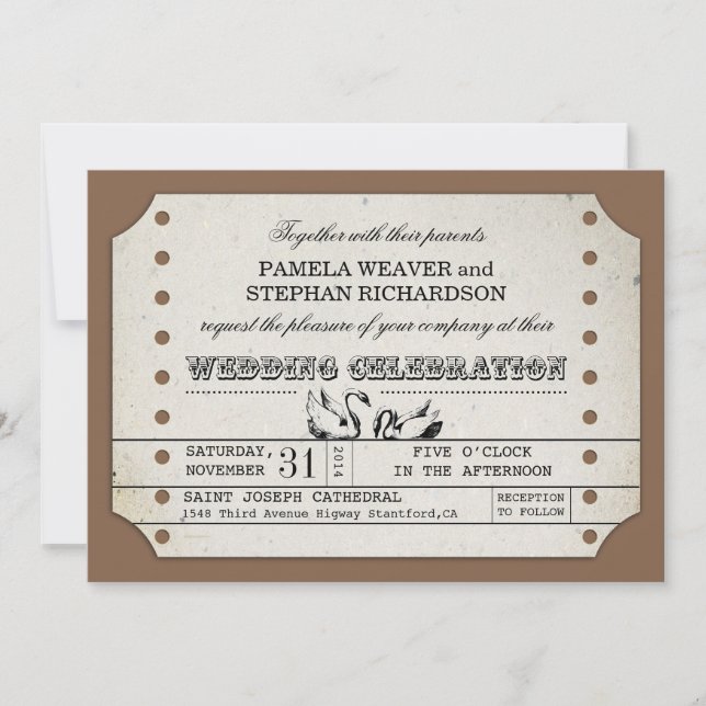 CONVITES TIPOGRÁFICOS DO TICKET DO casamento vinta (Frente)