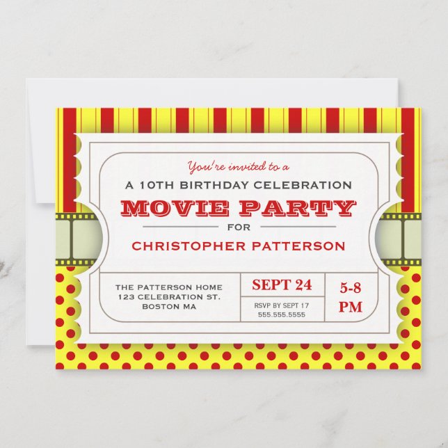 Convites Tíquete de Admissão de Festa de aniversário do Mov (Frente)