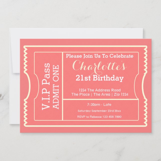 Convites Tíquete de Admissão de Partido de Aprovação VIP Ro (Frente)