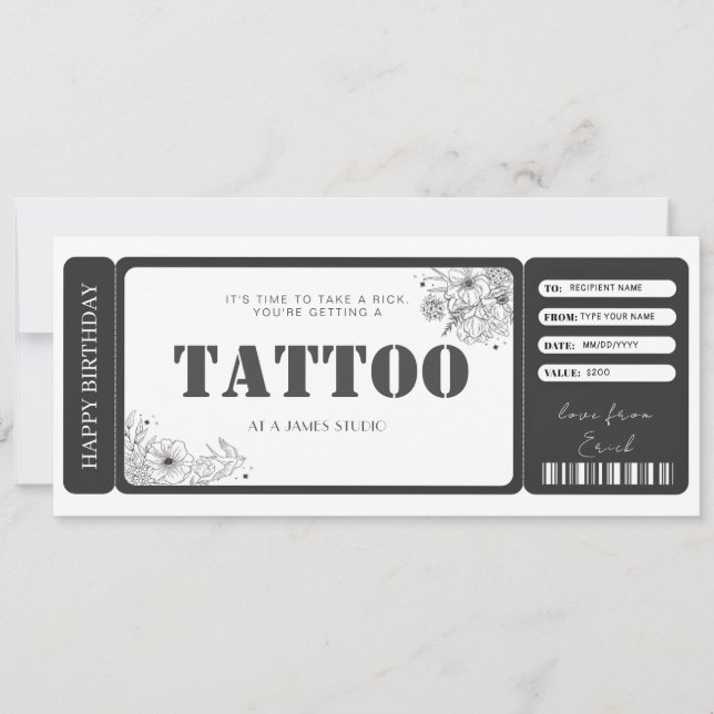 Convites Tíquete de Certificado de Presente de Tatuagem Per (Frente)