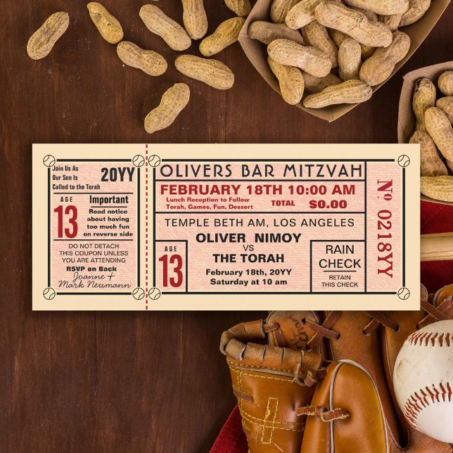 Convites Tíquete de Estádio Vintage Baseball Bar Mitzvah Ve (Criador carregado)