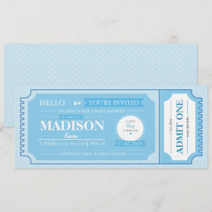 Convites Tíquete de Evento do Chá de fraldas Azul Bebê
