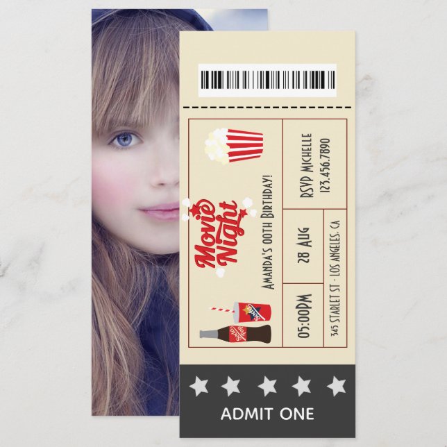 Convites Tíquete de Festa de aniversário da Noite de Retro  (Frente/Verso)