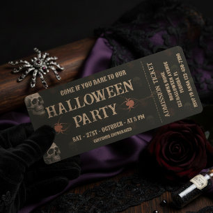 Convites Tíquete de Festa de Halloween Gótico & Ravens Dark