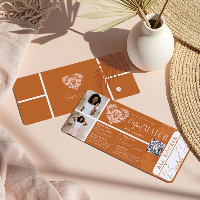 Convites Tíquete de Festa de Pickleball de Chás de panela T (Tropical Bridal Shower Pickleball Party Ticket Invitation)