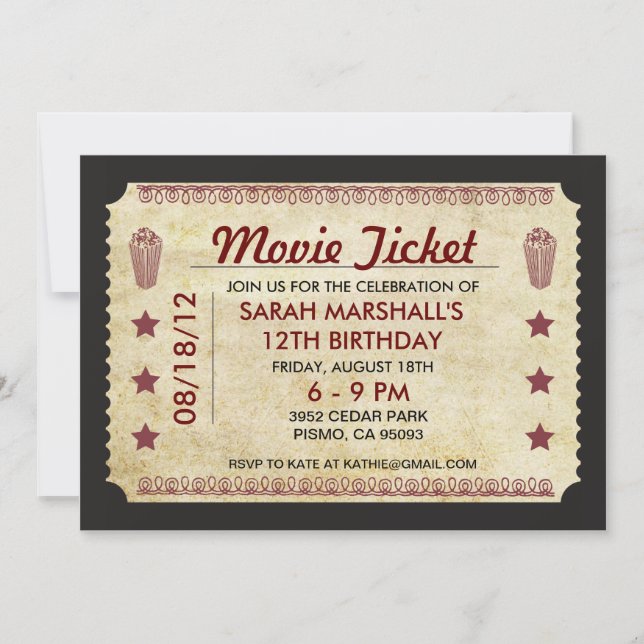 Convites Tíquete de Filme (Frente)