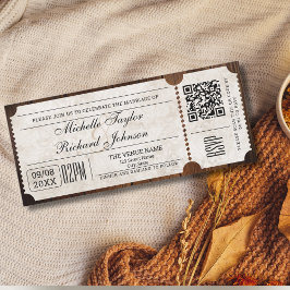 Convites Tíquete de filme Rustic Vintage com código QR RSVP