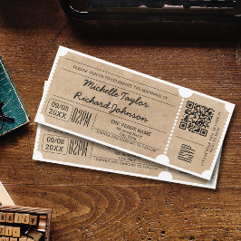 Convites Tíquete de filme Rustic Vintage com código QR RSVP
