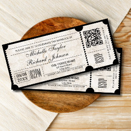Convites Tíquete de filme Rustic Vintage com código QR RSVP