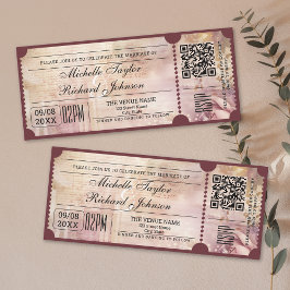Convites Tíquete de filme Rustic Vintage com código QR RSVP