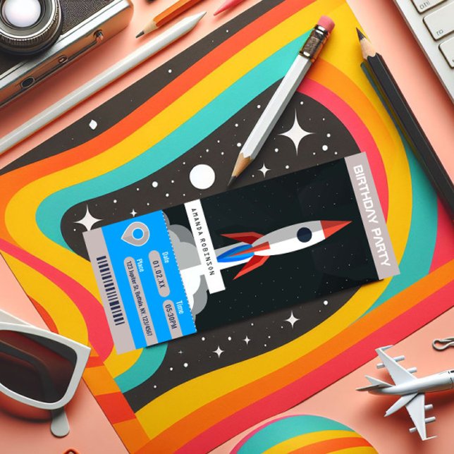 Convites Tíquete de Viagem com Espessura de Espaço (Space Ticket Birthday Party Invitation)
