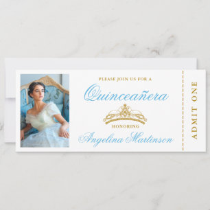 Convites Tíquete Dourado e azul de fotografia de Quinceaner