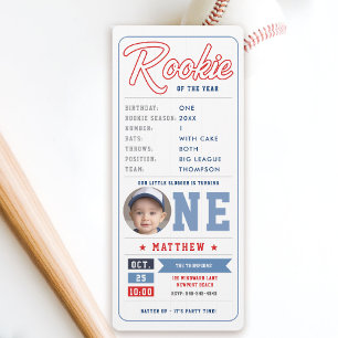 Convites Tíquete Rookie Baseball Stats Blue Boy primeiro an