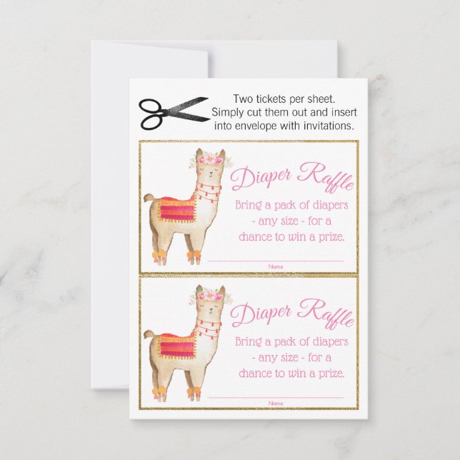 Convites Tíquetes de Fralda Raffle para Garota Llama (Frente)