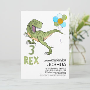 Convites Tiranossauro Três Rex Dino 3º Aniversário