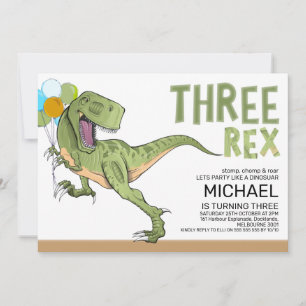 Convites Tiranossauro Três Rex Dinossauro 3º Aniversário