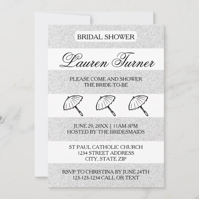 Convites Tiras de prata e branca - Chá de panela (Frente)