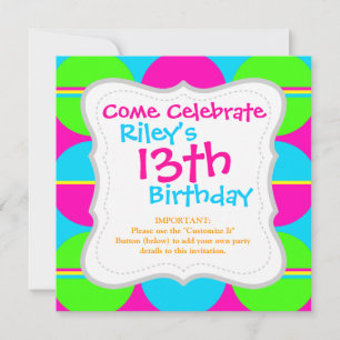 Convites Tiras dos círculos do Teal Rosa Quente do Verde li