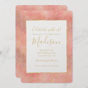 Convites Tiras Douradas Rosa rosa